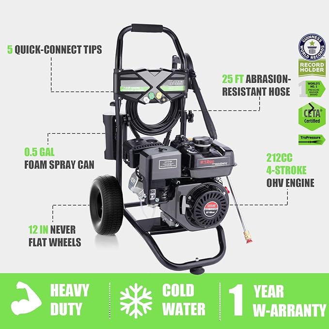 Commercial 4200PSI 4GPM 212CC Gas Pressure Washer, 7.0 HP Professional Gas Power Washer with 5 Nozzles 25FT Hose Foam Bottle for Car Fence Driveway Yard (EPA/CARB/ETL Compliant), Black