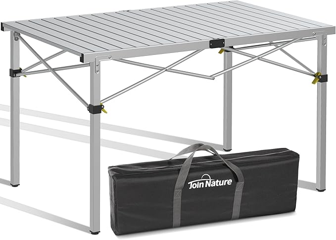 Large 46.4" Camping Table for 2-6 People - 220lbs Capacity Heavy Duty Foldable Outdoor Table with Aluminum Roll-Up Top & Carry Bag, Portable Picnic Desk for BBQ, Tailgating, Backyard (Silver)