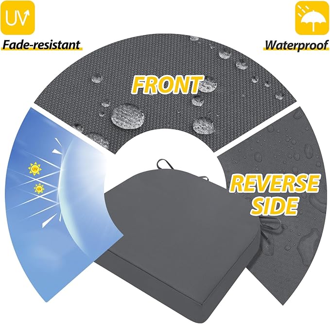 AAAAAcessories Outdoor Seat Cushions for Chairs, Waterproof, Fade-Resistant Patio Furniture Replacement Cushions, 17" x 16" x 2", Set of 2, Dark Gray