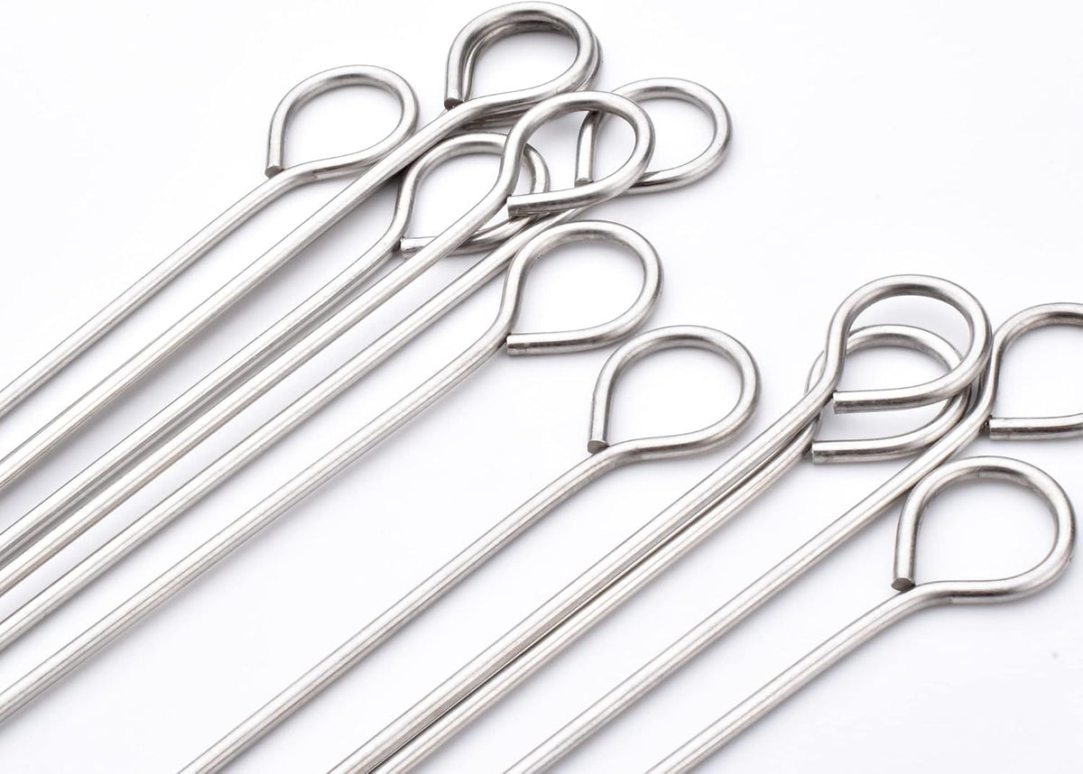 10 Inch Metal Barbecue Skewers, Stainless Steel BBQ Skewers, Shish Kebab Kabob Skewers 12 Pcs
