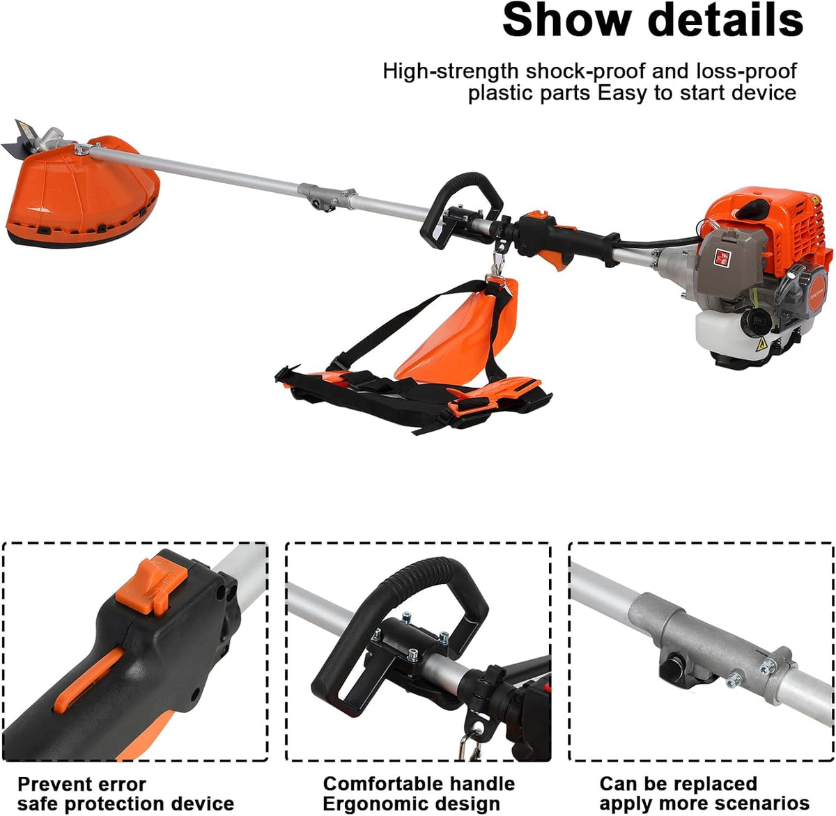 Weed Eater Gas Powered 52cc - 2 Cycle, 5 in 1 Grass Trimmer, Gas Hedge Trimmer, String Trimmer, Brush Cutter, Pole Saw with Extension Pole, Multi Functionallandscaping Tools & Equipmen (Red2)