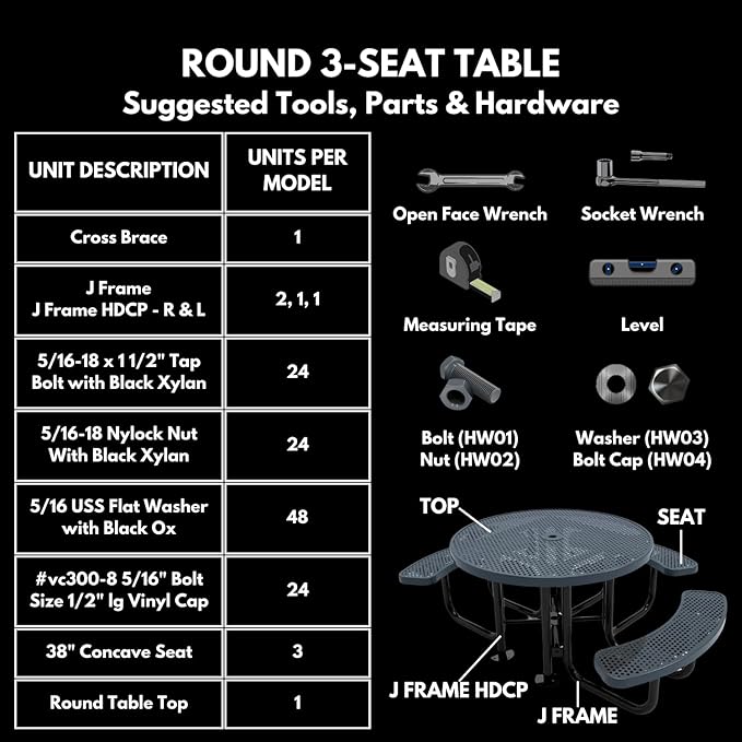 Heavy-Duty Portable Outdoor Picnic Table with Umbrella Hole, Punched Steel Patio Dining Furniture Made in America (46" Round Top, Textured Red)