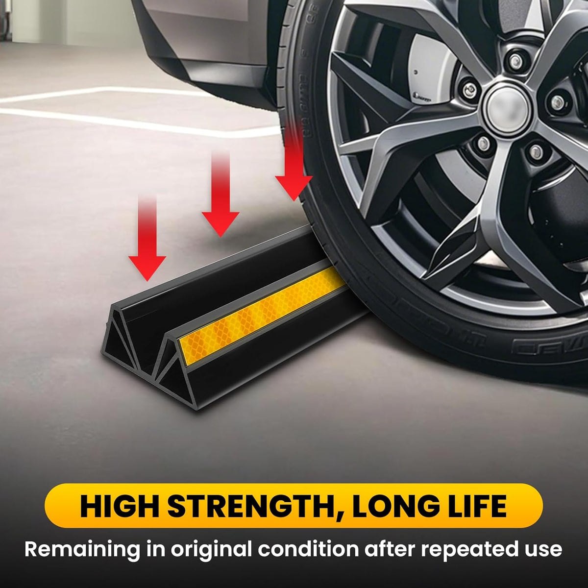 2 Pcs 18'' Parking Car Wheel Stopper for Garage with 2 Installation Methods, Heavy Duty Tire Stops with Reflective Tapes, Car Parking Aids for Garage, Easy to Install