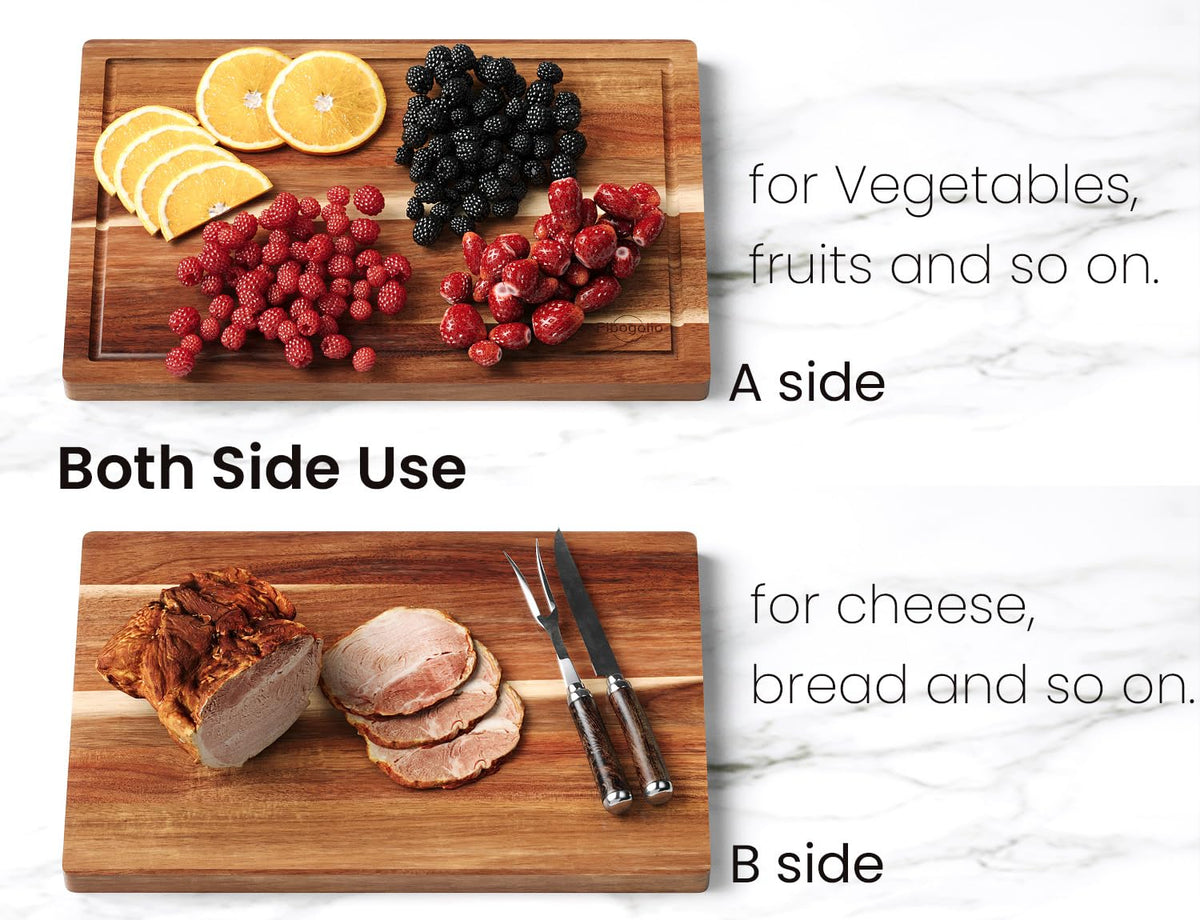 Fibogollo Set of 3 Acacia Wood Kitchen Cutting Boards with Holder