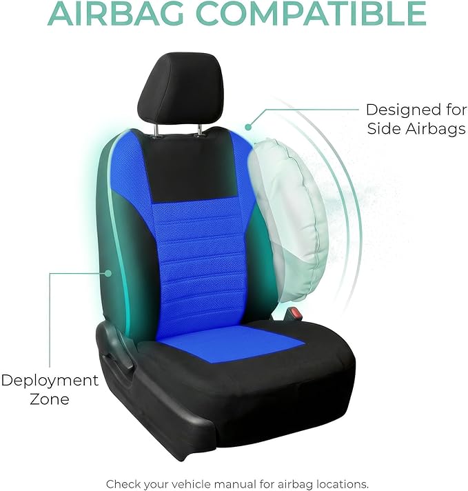 FH Group Automotive Car Seat Covers Full Set Premium 3D Air Mesh Front Seat Covers, Airbag Compatible & Split Bench Cover Universal Fit Interior Accessories for Cars Trucks and SUVs - Blue