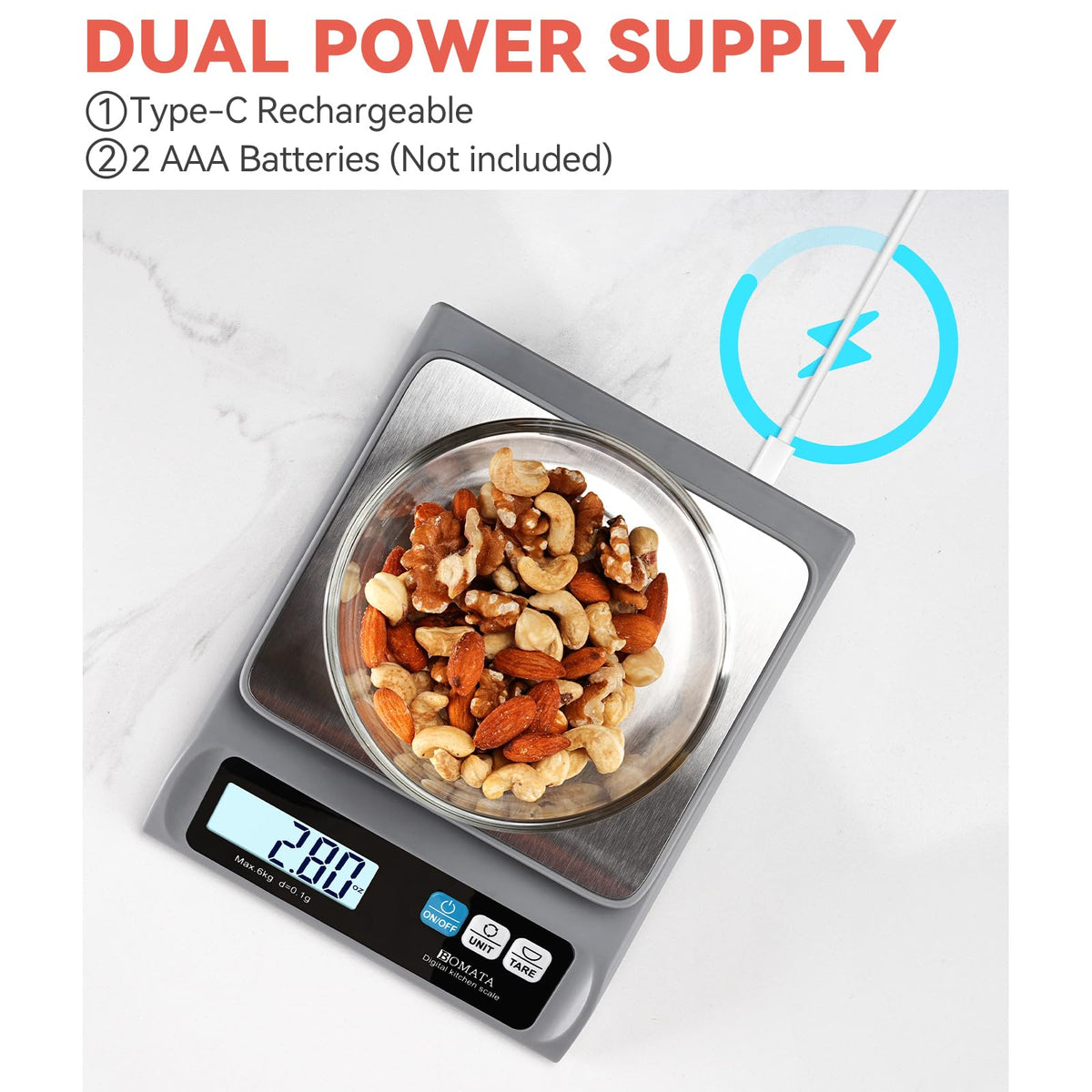 BOMATA 13lb/0.1g Precision Digital Food Scale for Kitchen, Grams and Ounces