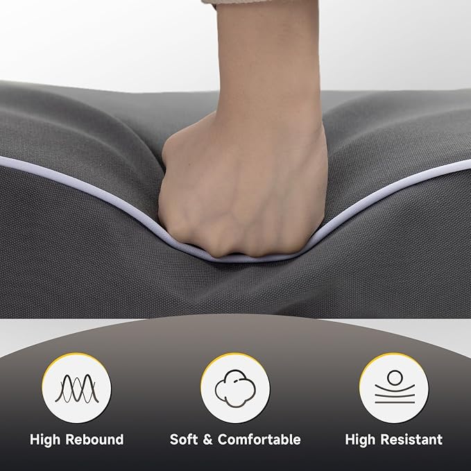 PNP FKJP 2 Pack Outdoor Chair Cushion 20" X 20" X 4", Waterproof Outdoor Seat Cushions with Non-Skid Ties,Dark Gray (Cushion + Cover)