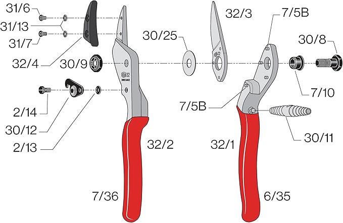 Felco F32 Pruning Shears – 8.3" Garden Clippers with Anvil Blade for Woody Stems | Hand Pruners for Gardening | Garden Tool Cutter with Forged Aluminum Handle, Rubber Grip, Precision Swiss Performance