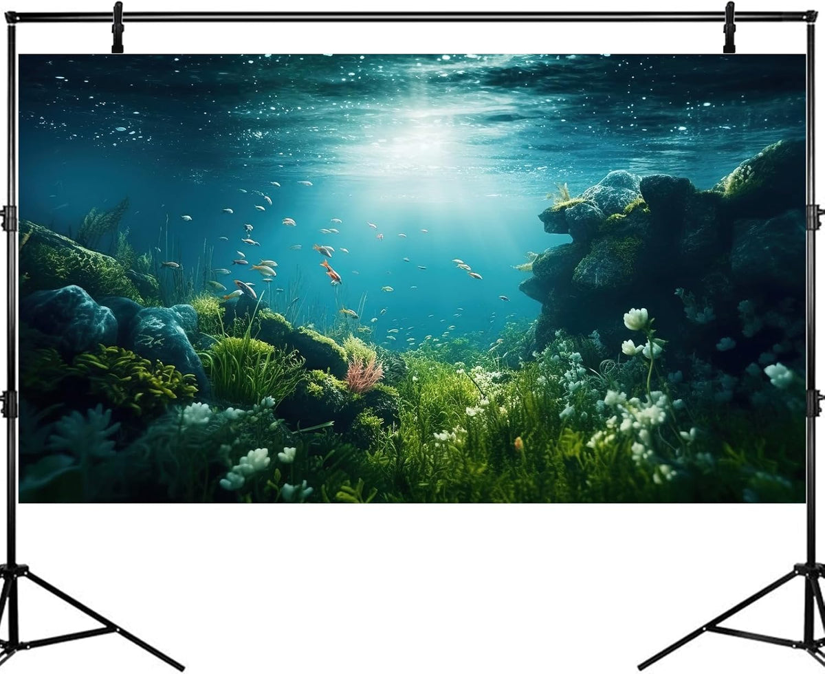 Underwater Aquarium Background Under The Sea Fish Tank Background Ocean Floor Green Aquatic Plants Aquarium Backgrounds Deep Sea Sunray Tropical Fish Aquarium Tank Backgrounds 72x24in
