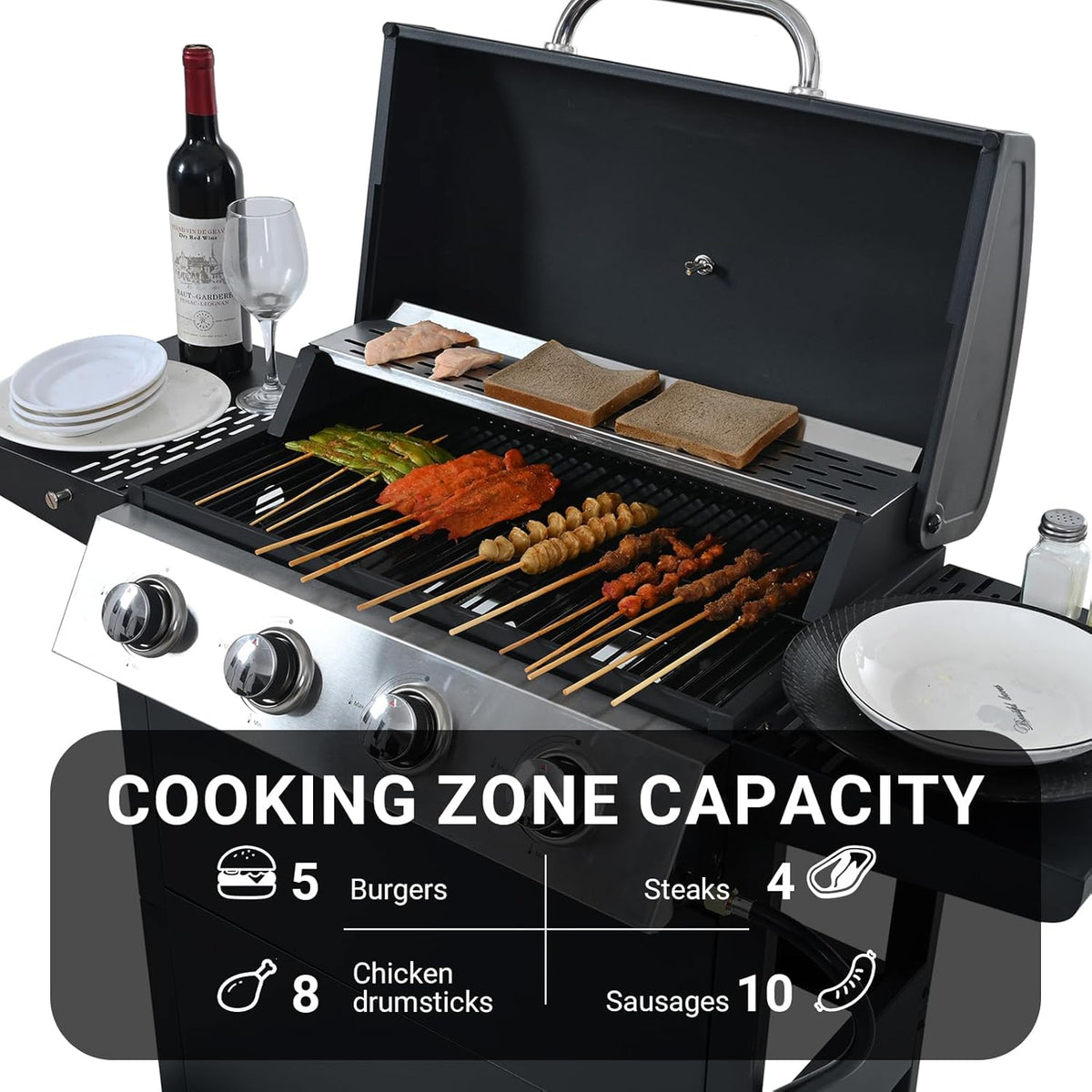 Endark4-burner| 34,000 BTU multi-purpose stainless steel grill | Suitable for outdoor cooking, patio, backyard, barbecue and camping | suitable for grilling, frying, pizza