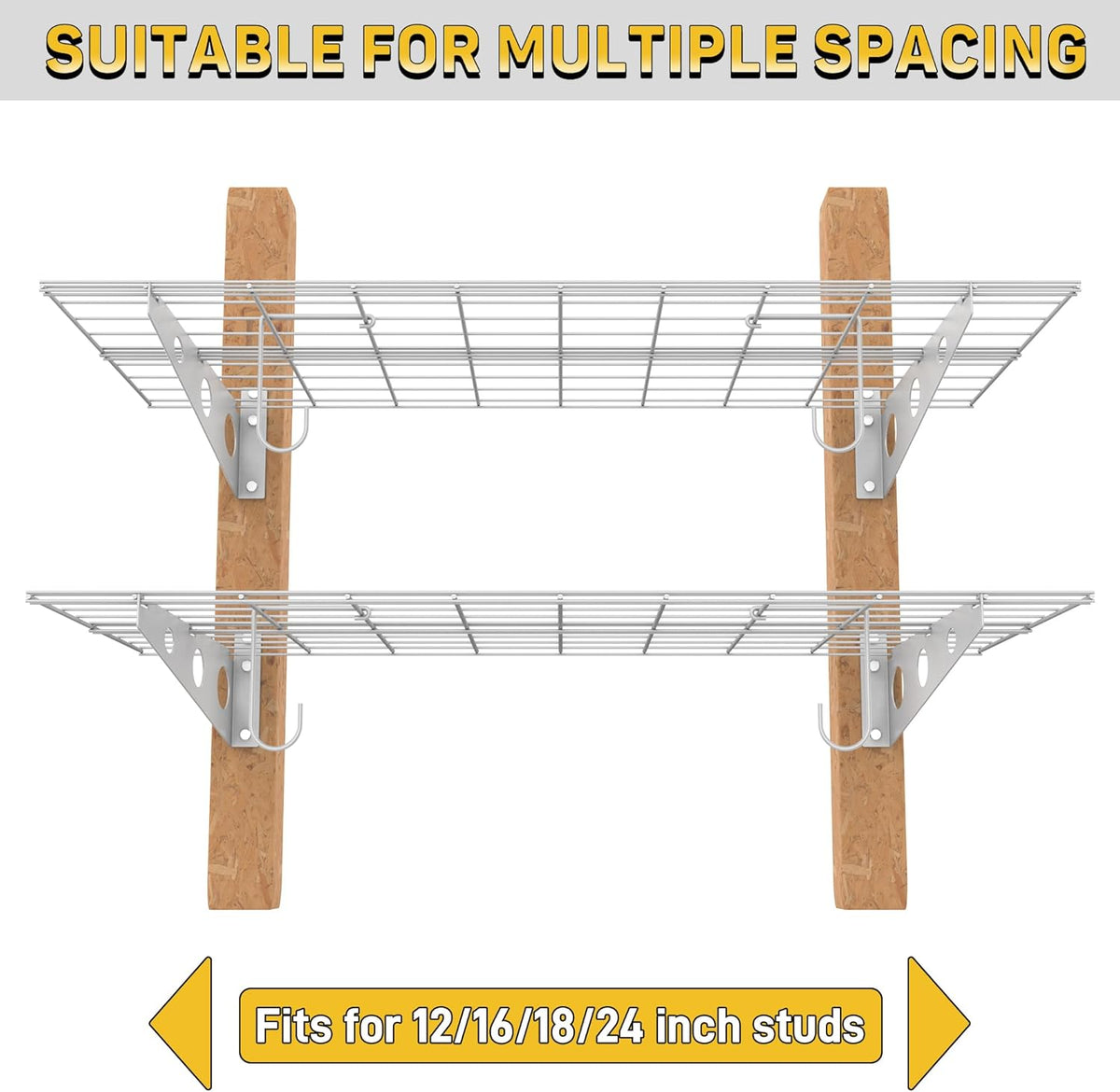 Ultrawall Garage Wall Shelves, 2 x 4 ft Wall Mounted Storage Shelves, Heavy Duty Wall Shelving with Hooks, Holds Up to 220 Lbs, 2Pack, White
