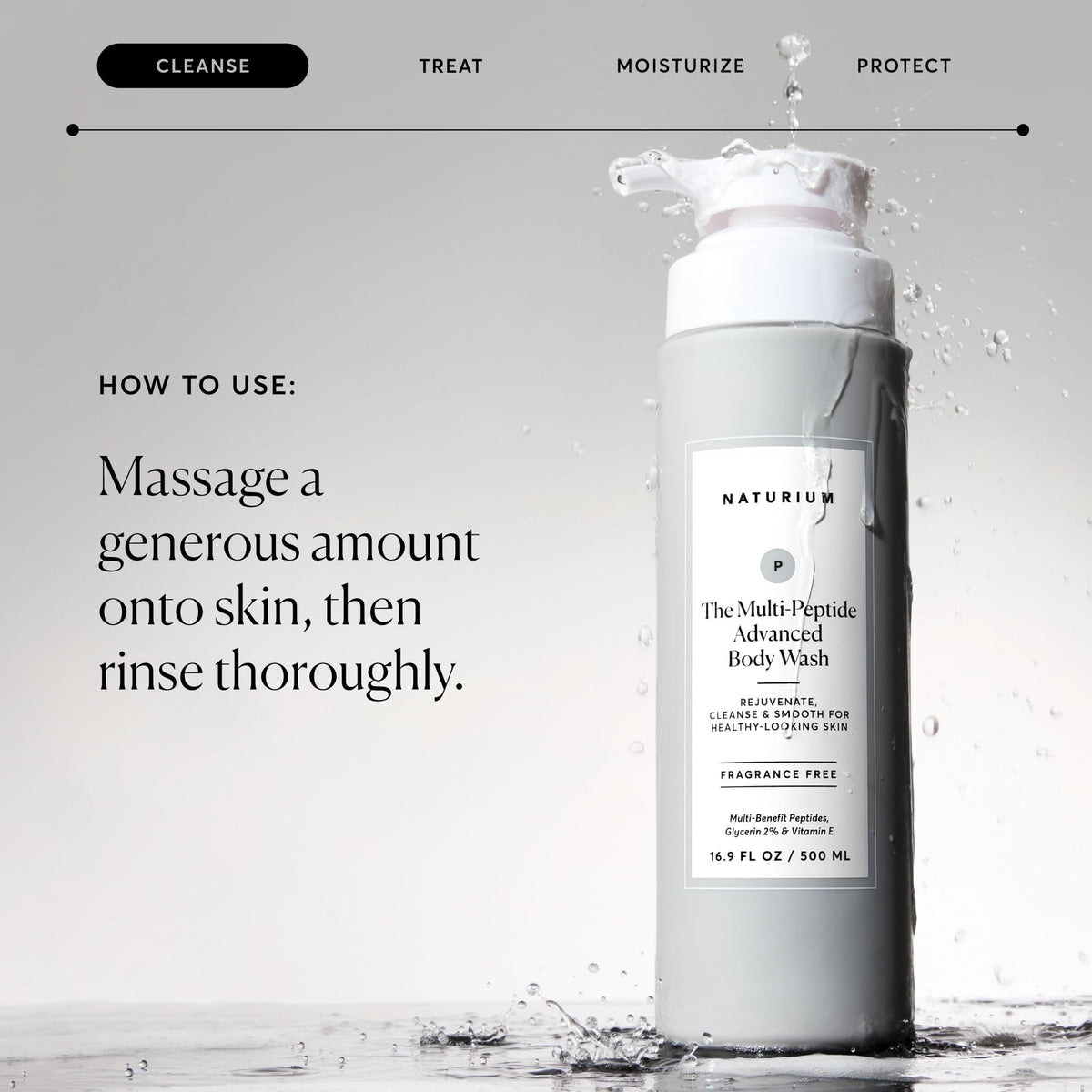 Naturium Multi-Peptide Advanced Body Wash, Rejuvenate, Cleanse & Smooth, with Rice Amino Acids & Vitamin E, 500 mL / 16.9 fl oz