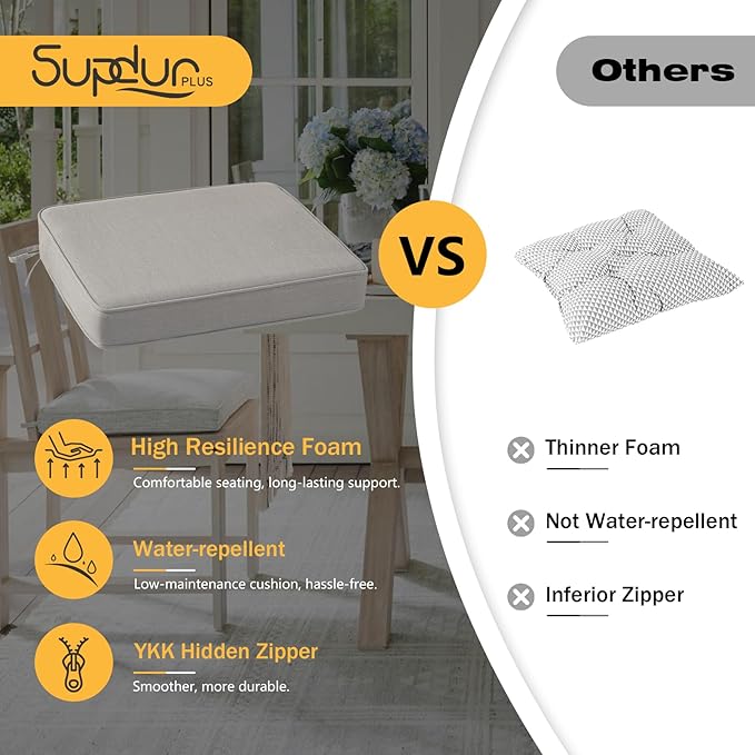Outdoor Sunbrella Square Corner Seat Cushion, 18.5"x16"x3", Set of 4, Non Slip Outdoor Seat Cushion Pads with Removable Cover for Patio Furniture, Garden Yard Lawn, Specrtum Pebble