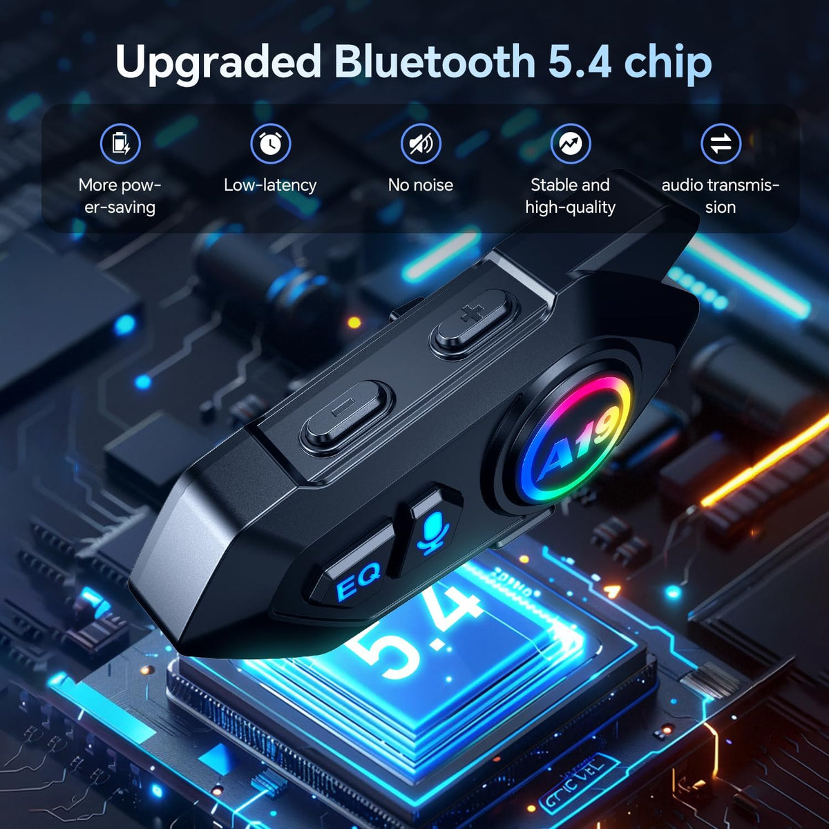 Motorcycle Helmet Bluetooth Headset, Outdoor Wireless Bluetooth 5.4 Headphone Speakers Noise Cancellation Intercom Communication Systems with IPX6 Waterproof/Strong Bass