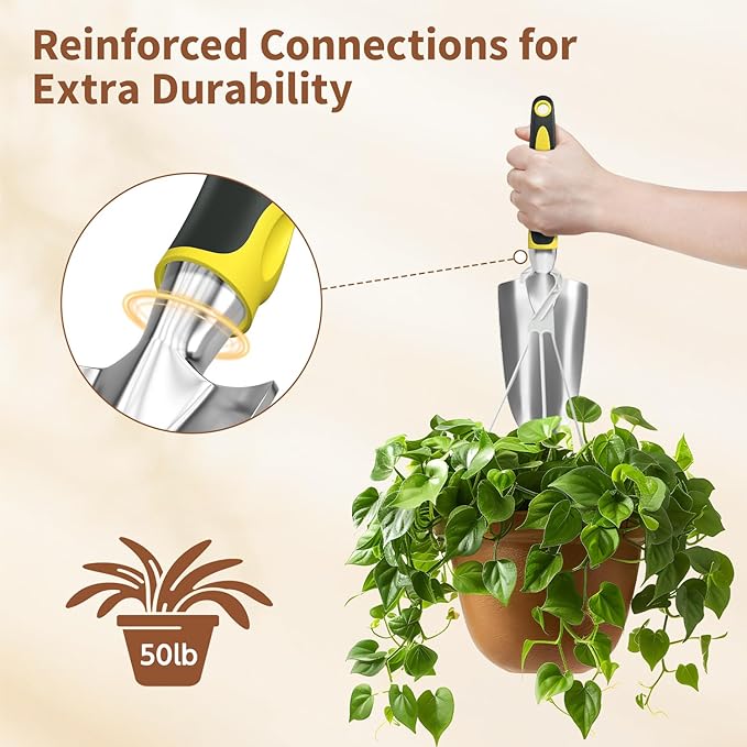 LASZOLA 3 Piece Garden Tool Set Include Hand Trowel Rake and Transplant Shovel for Women, Indoor Heavy Duty Small Spade Kit with Ergonomic Handle to Weed and Loosen, for Mom and Plant Beginner, Yellow