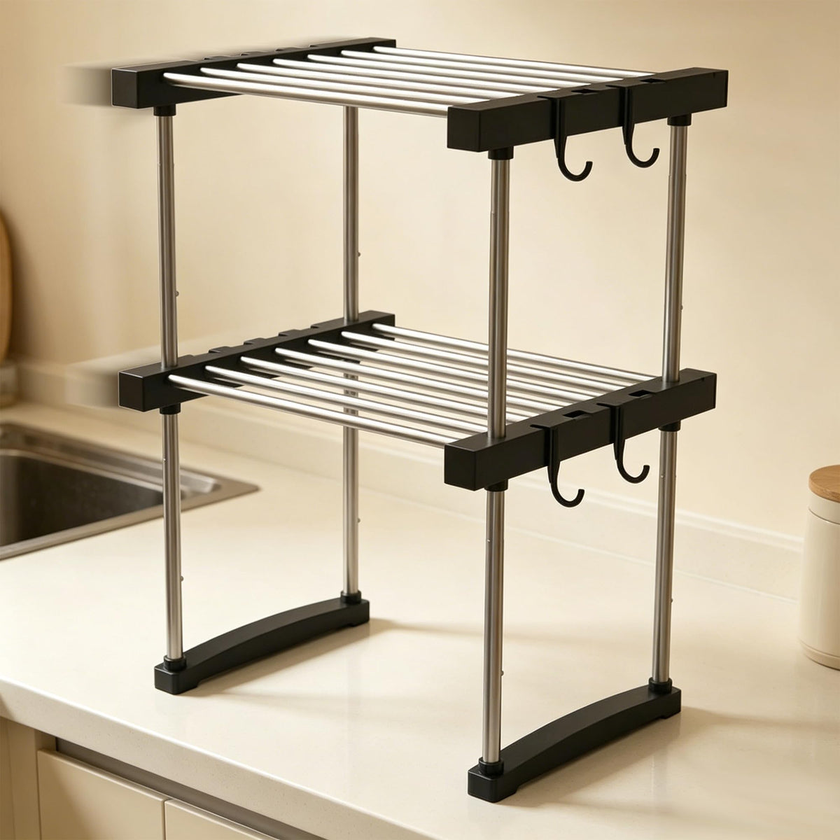 Expandable Cabinet Organizer Shelf, Stackable Storage Shelves(2 PACK)