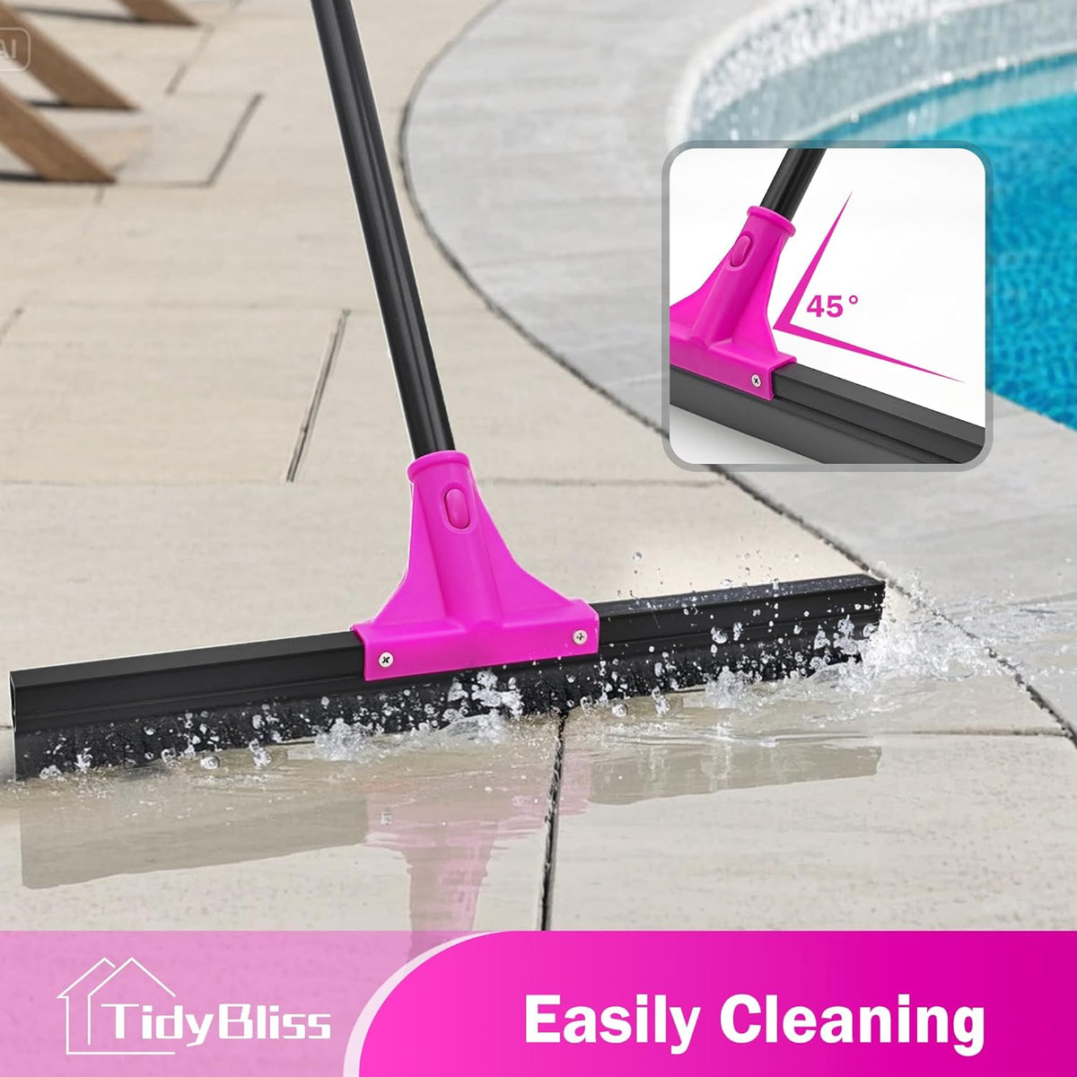 Floor Squeegee Heavy Duty with 58.3 inches Long Handle, Rubber Foam Water Scraper Broom Epoxy Wiper Mop for Cleaning Concrete Pool Rug Garage Deck Shower Window Outdoor Indoor