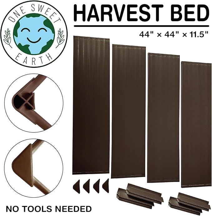 Raised Garden Bed - 4x4 ft Planter Box - Brown HDPE - No Tools Needed - DIY Kit for Urban Gardening, Flowers, Herbs & Vegetables - Made in The USA