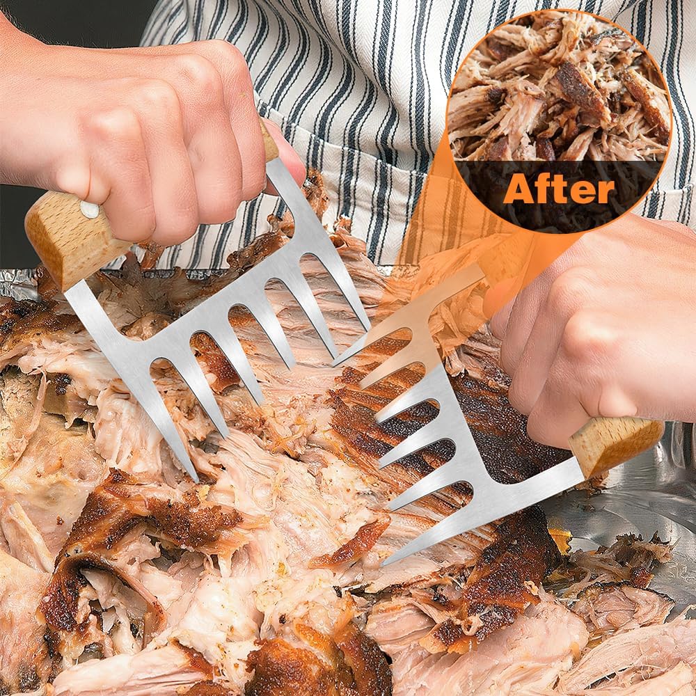 2 PCS Meat Shredder Claws, Stainless Steel Meat Claws, Metal Pulled Pork with Handle Turkey Pork Chicken Shredder Tool Accessories for Men Grilling Cooking BBQ Serving