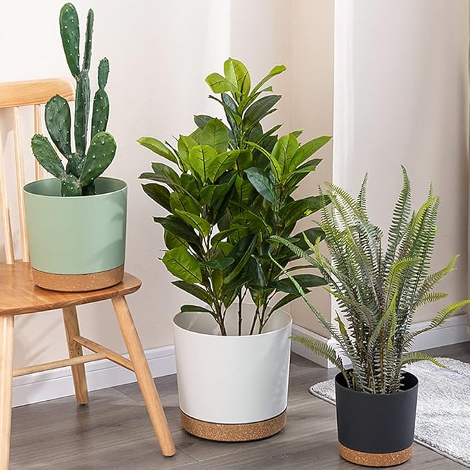 ZMTECH Plant Pots, Set of 6 6.5'' Self Watering Plastic Planter with Drainage Hole and Saucer,Modern Decorative Flower Pot for Indoor Outdoor House Plants, Succulents, Flowers - Dark Gray