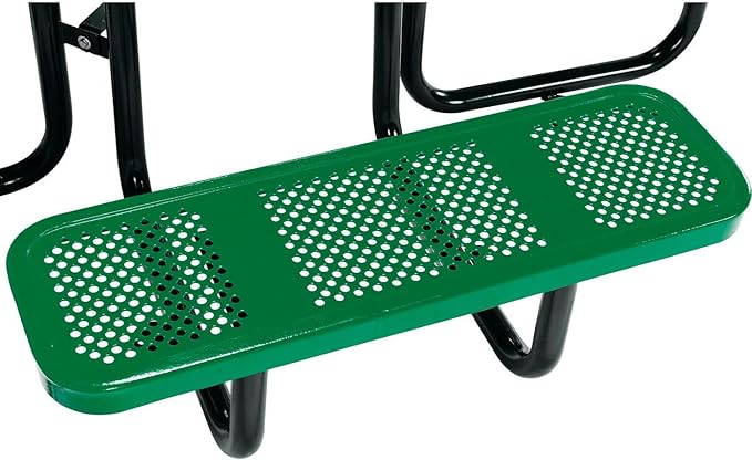 Global Industrial 46" Square Picnic Table, Perforated Metal, Green Thermoplastic Coating, Attached Benches, 1-1/2” Umbrella Pole Hole, Outdoor-Rated, 1200 lb Capacity