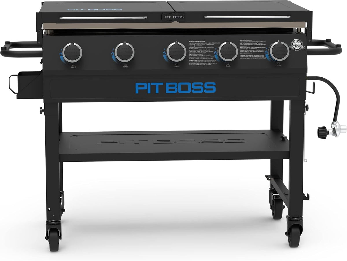 Pit Boss 11004 5-Burner with Folding Shelves Griddle, Black