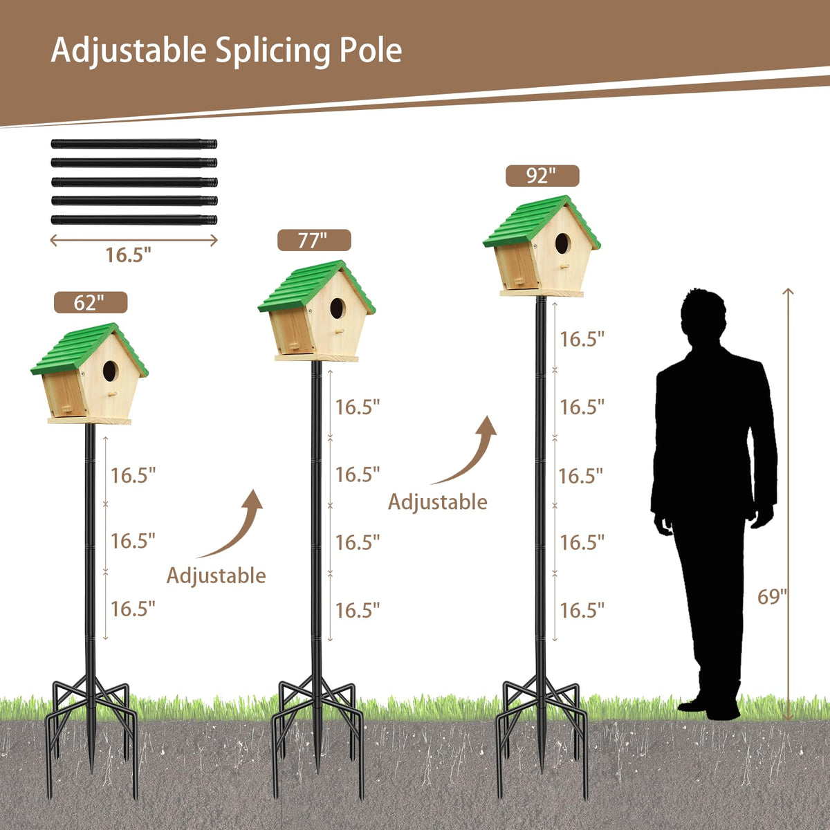 ReTang 92" Bird Feeder Pole with Squirrel Baffle, 1" Heavy Duty Metal Stand