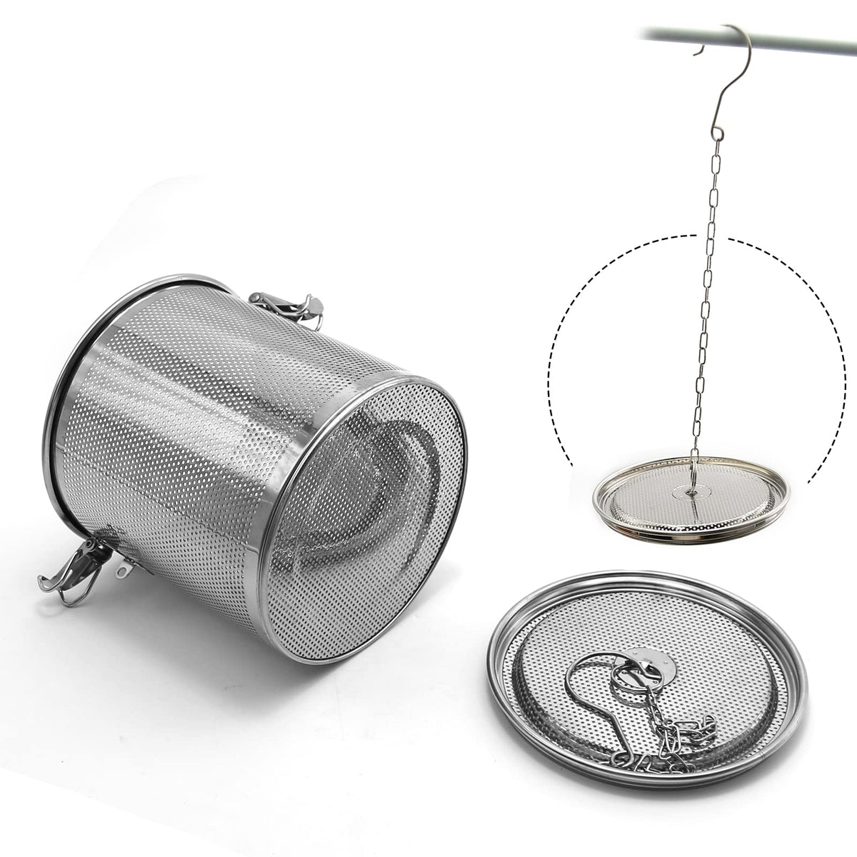 CADUFUELLY 6.3 inch Stainless Steel Tea Ball Seasoning Strainer Infuser Spice Seasoning Strainer Brewing Basket for Kitchen Restaurant