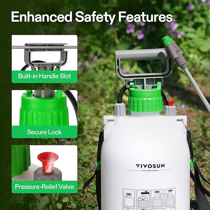 VIVOSUN Pump Sprayer 1.35 Gallon, Portable Water Spray Bottle in Lawn and Garden Yard, Weed Sprayer for Plants with 3 Nozzles, Adjustable Shoulder Strap, Pressure Relief Valve