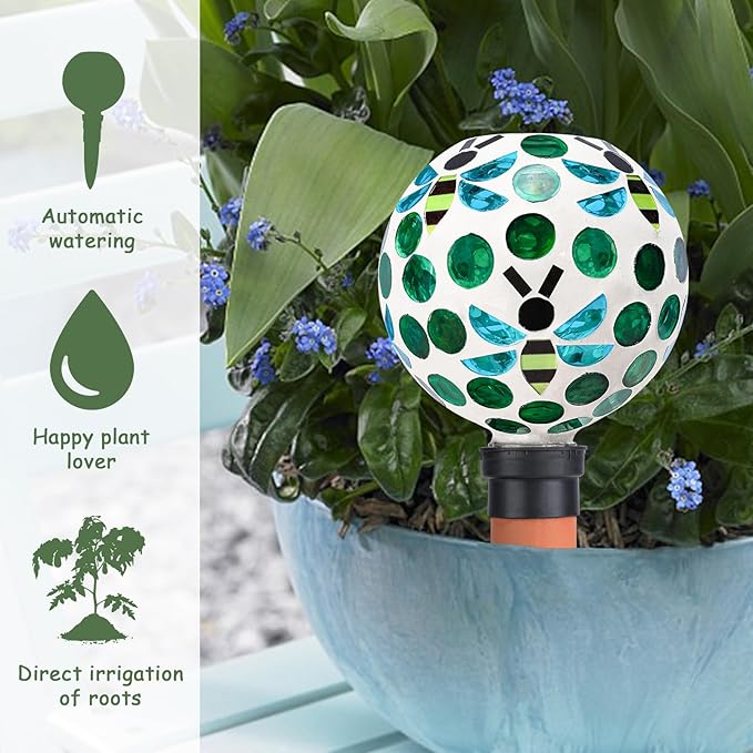 Watering Globe for Plants Mosaic Self Watering Spikes 2 Pack Large Self Watering Planter Insert Automatic Watering Device Outdoor Garden