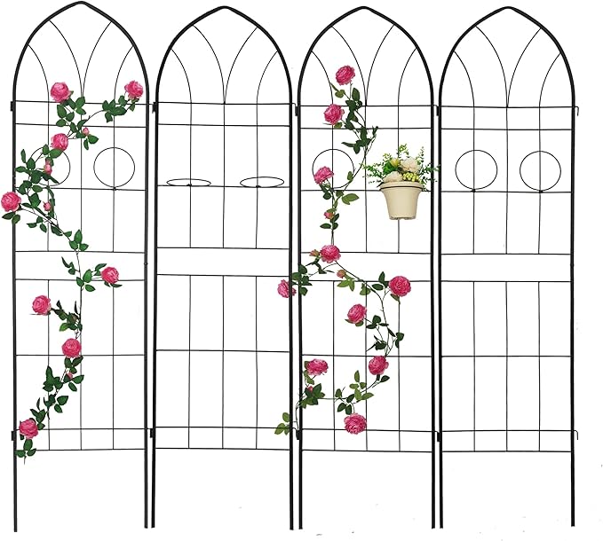 4 Pack Metal Garden Trellis 78.7" H Garden Fence Rustproof Trellis for Climbing Plants Support Roses Flower Outdoor Lawn Black