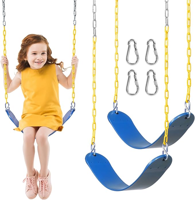 DECORLIFE 2-Pack Swing Seats for Swing Set, Support 330lb, Swings Replacement Kits with Coated Chains for Kids Adults, Swing Set Accessories with Snap Hooks for Outdoor Backyard Playground, Blue