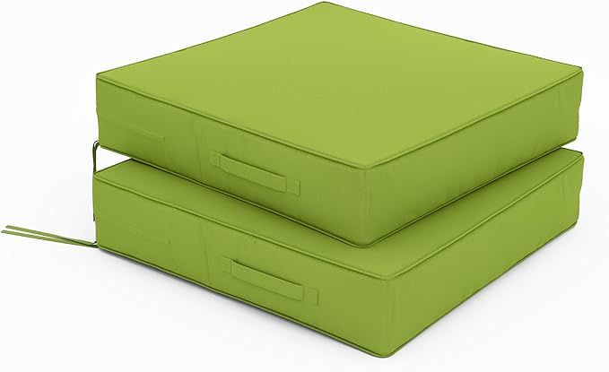 Patio Chair Cushions 24 X 24 X 5 Inch Waterproof Outdoor Seat Cushions for Patio Furniture, Outdoor Sofa Couch Pads with Ties & Handle, Set of 2, Grass Green