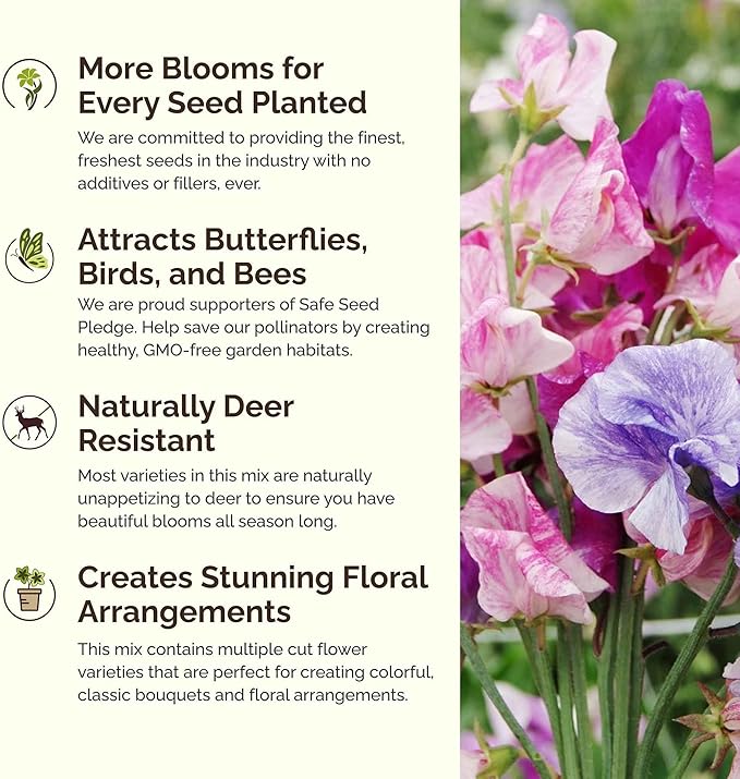 Eden Brothers Colorful Climbers Flower Mixed Seeds for Planting, 5 lb, 2,400,000+ Seeds with Morning Glory, Sweet Pea | Attracts Pollinators, Plant in Spring or Fall, Zones 3, 4, 5, 6, 7, 8, 9, 10