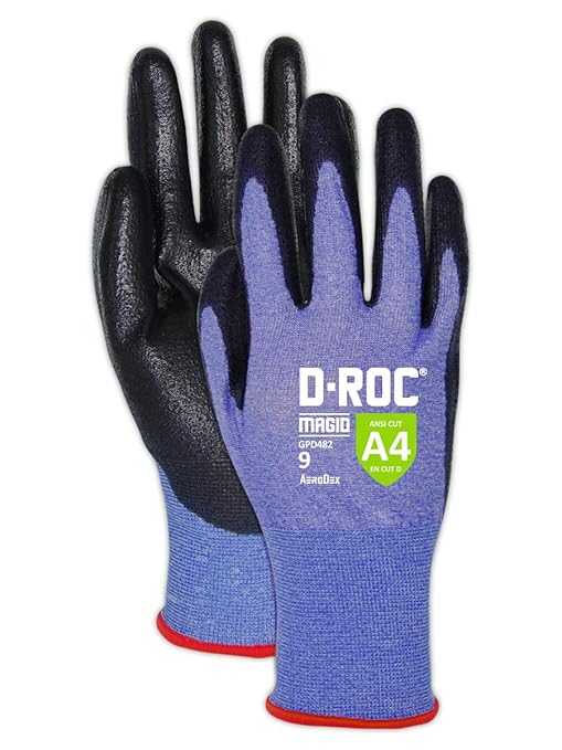 MAGID D-ROC ANSI A4 AeroDex Polyurethane Palm Coated Work Gloves, 1 Pair, 0