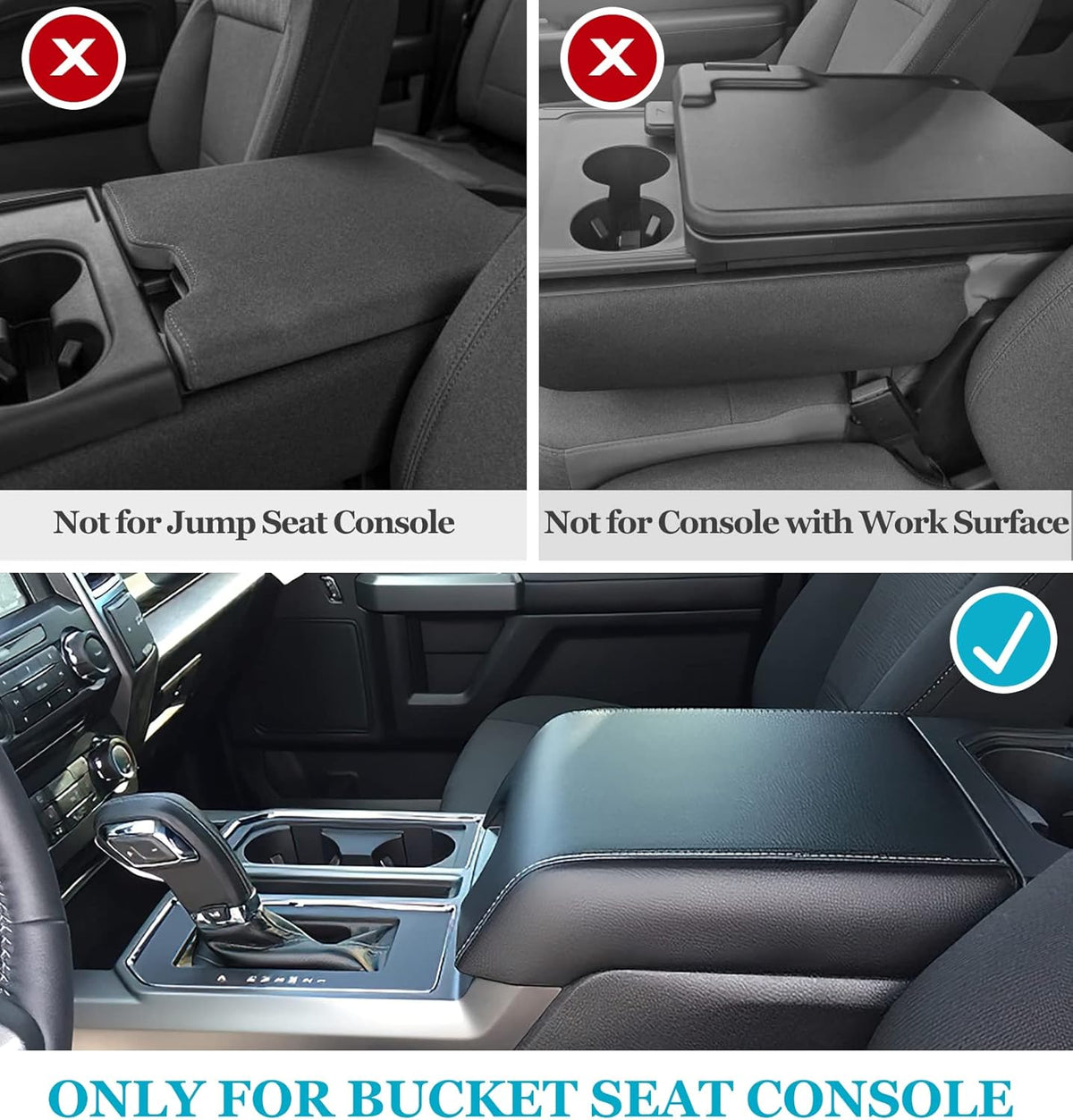 Center Console Cover for Ford F150 2015-2020, Armrest Cover for F250 F350 F450 2017-2022, Expedition 2018-2024, PU Leather Car Truck Interior Accessories Middle Console Cover, Bucket Seat