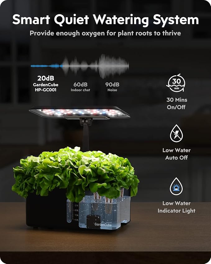 Hydroponics Growing System Indoor Garden: Herb Garden Kit Indoor with LED Grow Light Quiet Smart Water Pump Automatic Timer Healthy Fresh Herbs Vegetables - Hydroponic Planter for Home Kitchen Office