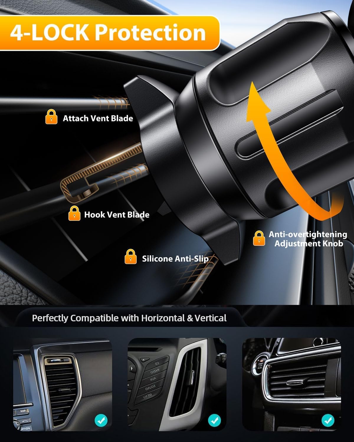 FESIYOYE Car Phone Holder[Military-Grade 360°Suction Cup] Phone Holders for Your Car Universal Accessories Air Vent Dashboard Windshield Phone Mount Automotive Cradles Fit Shower & Wall Mounts iPhone