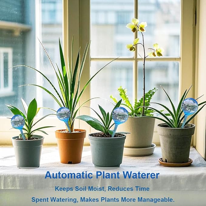 MOONSOUND Small Plant Watering Globes, 6pcs Plastic Plant Watering Devices, Plant Waterer Self Watering Bulbs for Indoor Outdoor Plants