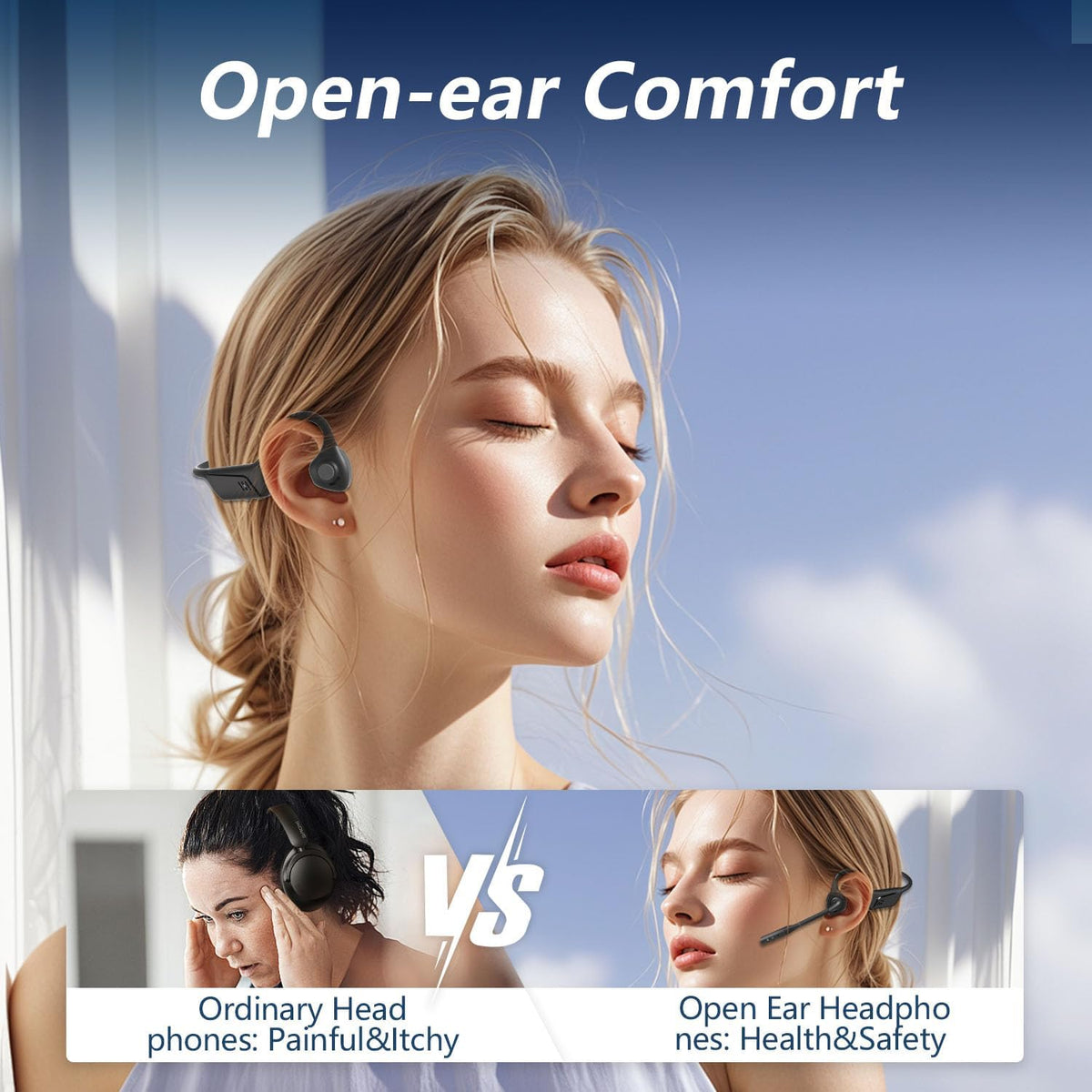 BANIGIPA Bluetooth Headset with Microphone, Open Ear Headphones with Mic, Noise Cancelling Bluetooth Headphones for Phone Computer, Wireless Headset Multipoint Connection & Mute Button for Working-16H