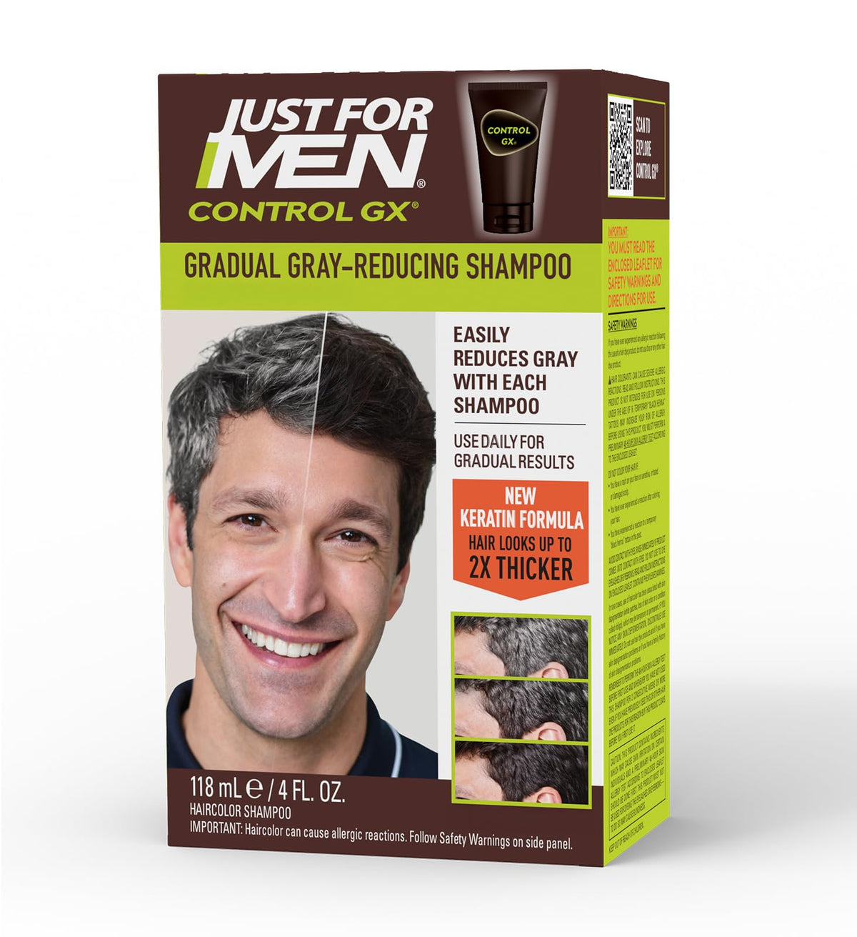 Just for Men Control GX Gray Reducing Shampoo, Keratin, 4 Fl Oz (1 Pack)