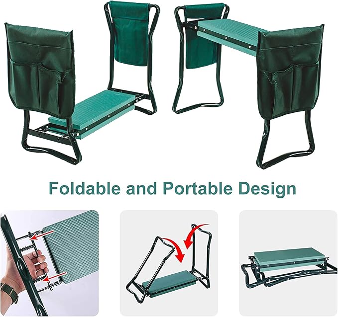 Foldable Garden Kneeler and Seat with 2 Gardening Tool Pouches Multiuse Bench with Soft Kneeling Pad,Gardening Gifts for Women Men Gardener Parent Elders Christmas