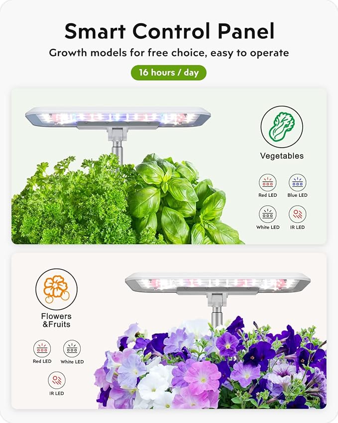Hydroponics Growing System Garden: 8 Pods Indoor Herb Garden with Grow Light Plants Germination Kit Quiet Automatic Hydroponic Height Adjustable - Gardening Gifts for Women Kitchen White