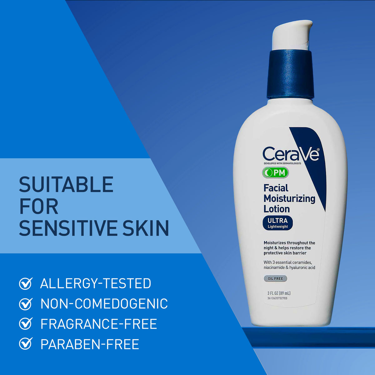 CeraVe PM Daily Facial Moisturizer, Skin Care for Dry Skin, Oil-Free, 3oz