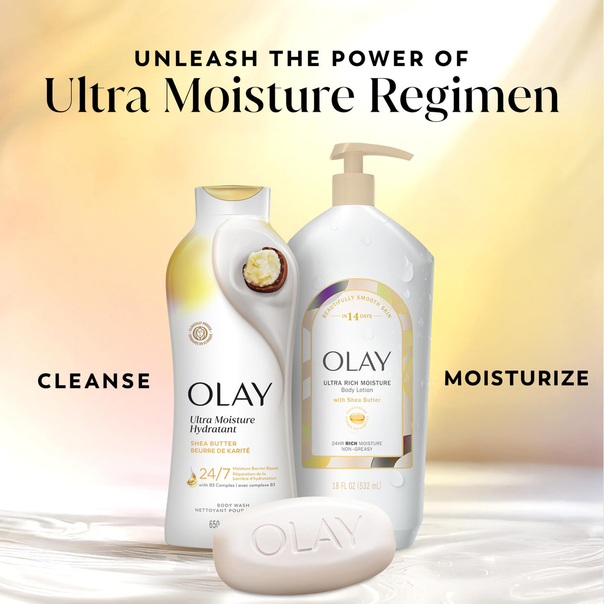 Olay Body Wash for Women, Ultra Moisture, 24hr Moisturizing, Hydrating & Refreshing, B3 Vitamin Complex, Free of Parabens & Phthalates, for All Skin Types, Shea Butter Scent, 22 fl oz (Pack of 4)