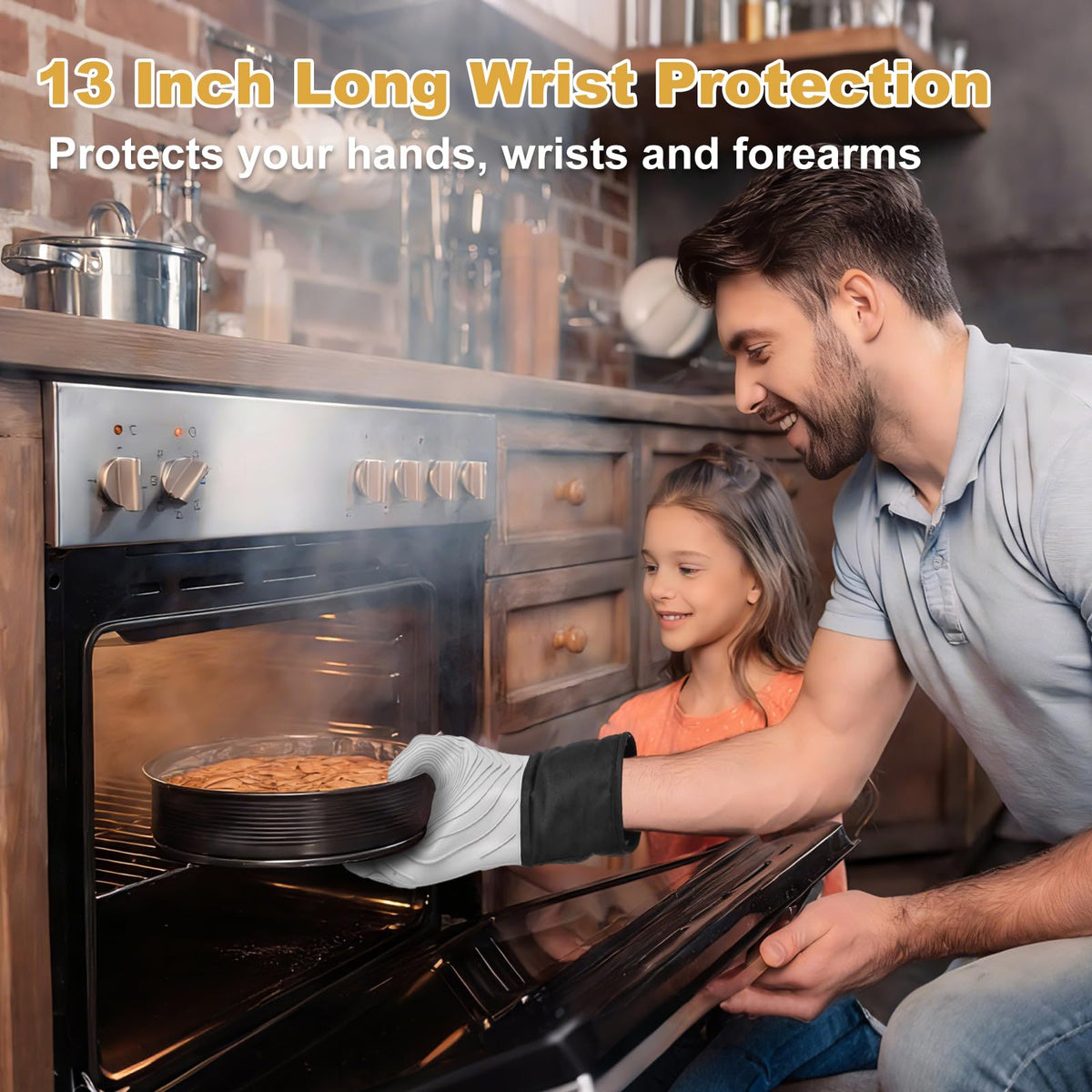 Silicone Oven Gloves, Heat Resistant to 480°F. Waterproof & Easy-to-Clean Thickened Oven Kitchen Gloves