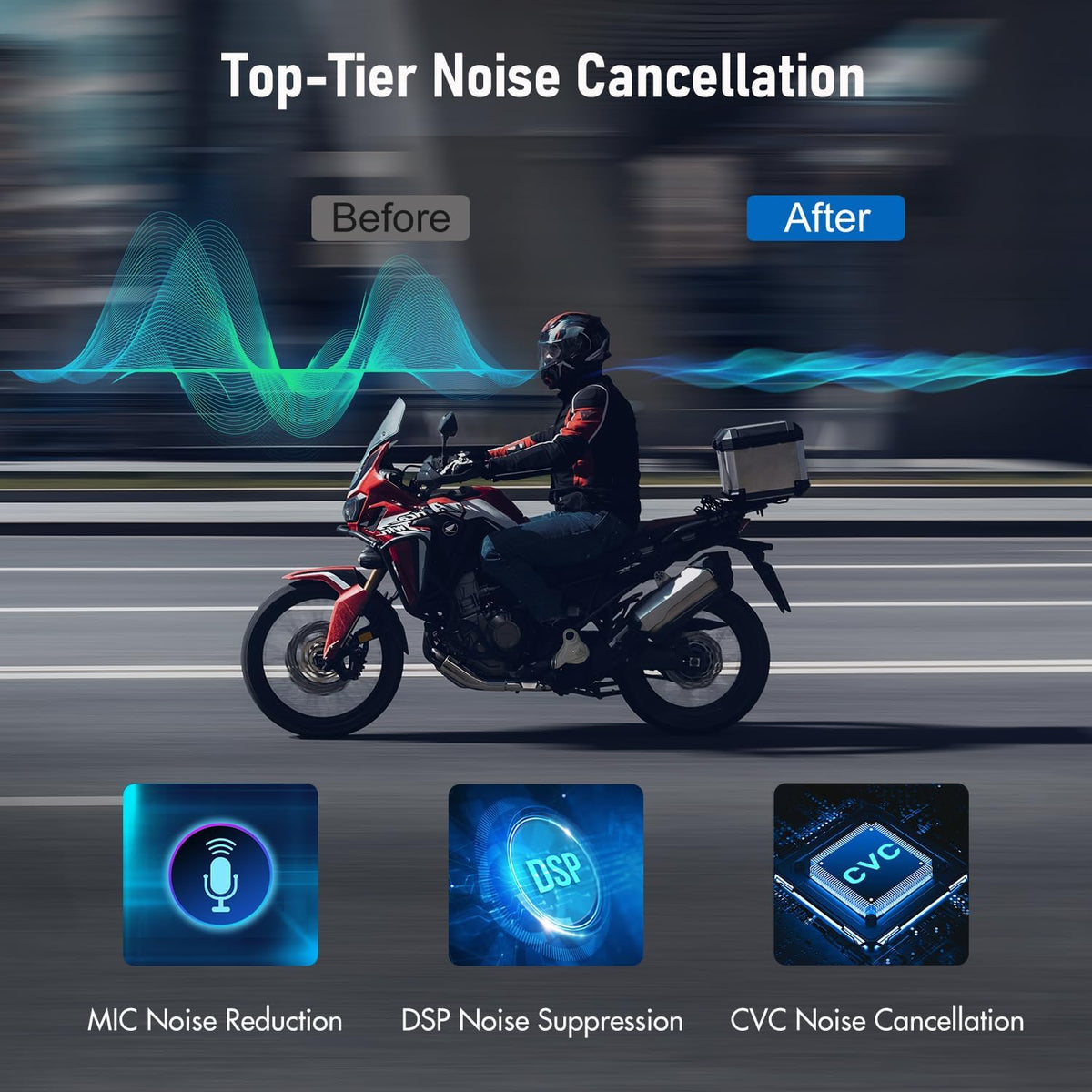 TK-X4 Motorcycle Bluetooth Headset, 6 Riders 2000m Helmet Intercom with Bluetooth 5.1/Music Share/Top-Tier Noise Reduction/HiFi Stereo Sound,Universal Communication System Headphones(1 Pack)