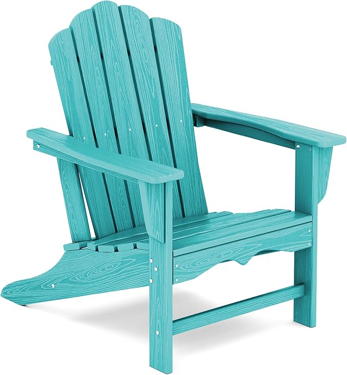 KINGYES HDPE Adirondack Chair, Classic for Patio Garden, Fire Pit, Backyard & Lawn Furniture, Easy Maintenance All Weather Adult Size Adirondack Chair, Crystal Blue