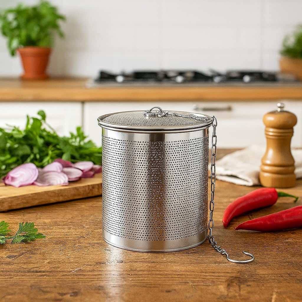 Stainless Steel Seasoning Strainer | Large Capacity Tea Mesh Tea Infuser Strainer with Extended Chain for Cooking Seasoning Filter