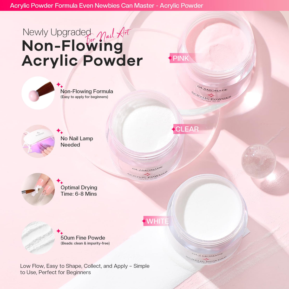 Glamonade Acrylic Nail Kit for Beginners: Prep to Finish Home Practice DIY